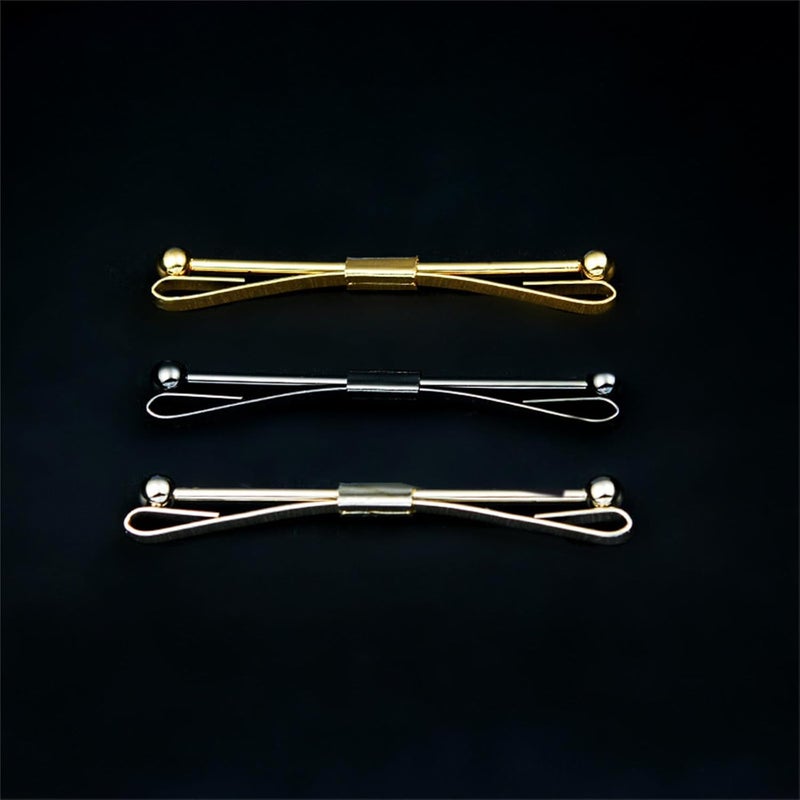 WCRAZYE Men Tie Pins Shirt Collar Pin Double Chains Tassel 18K Gold Silver Black Brass Collar Bar Tie Stick Pin Suit Accessories Wedding Business Gift - Image 3